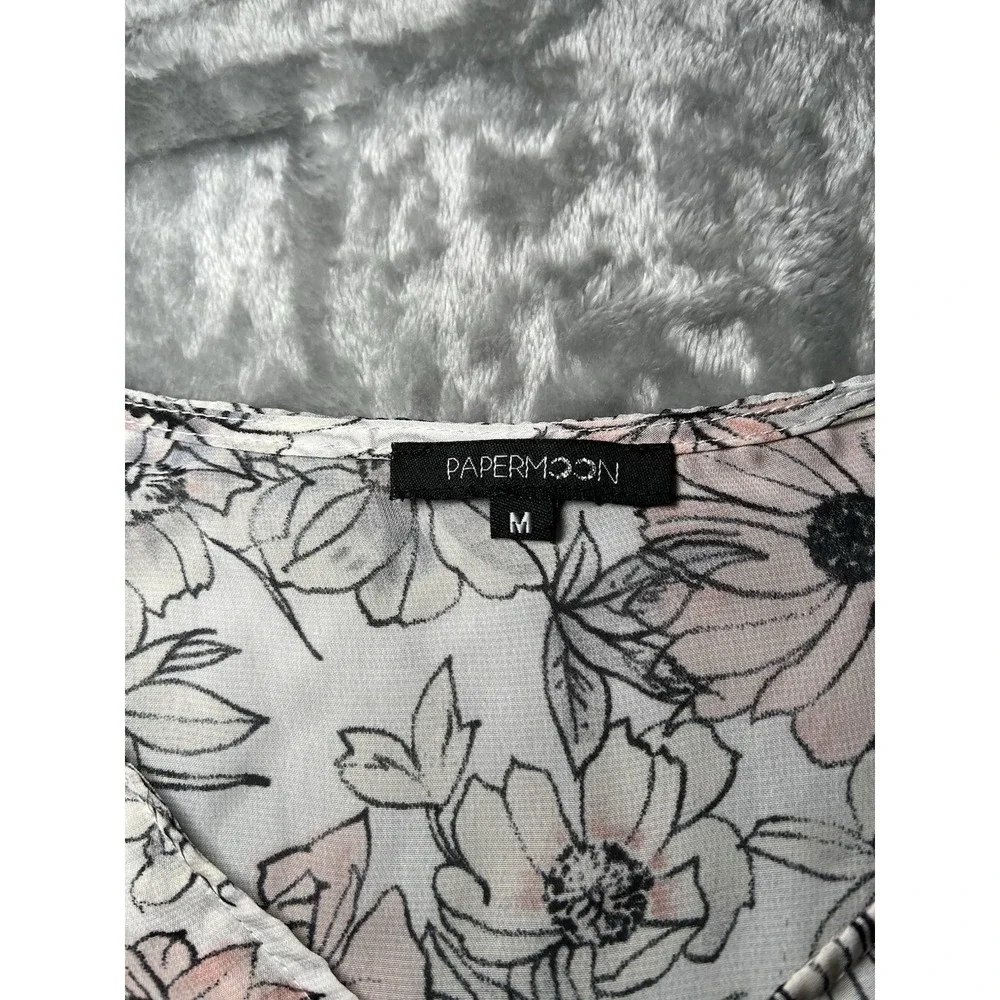 Papermoon Shirt Women Size‎ Medium Floral Off-Shoulder Top Sheer Tye Up Y2K